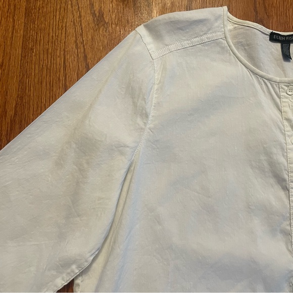 Eileen Fisher white linen blend long sleeve blouse top size L - Picture 5 of 14